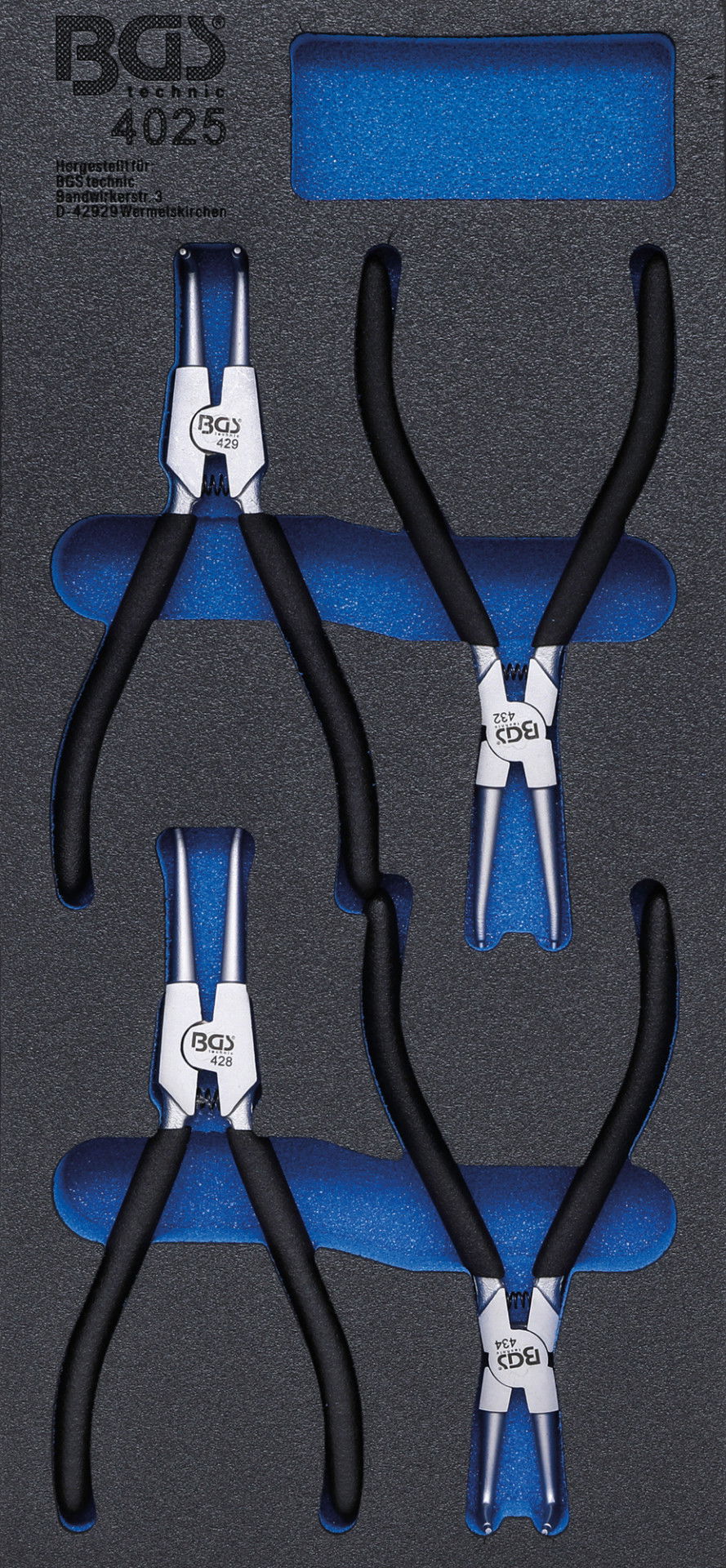 BGS Technic 9-4025 1/3 EVA tálcás Seeger-fogó készlet, 180 mm, 4 részes termék fő termékképe